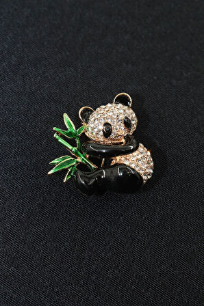 Panda broş. Taşlı tasarım panda broş. Yaka iğnesi broş. Kadın broş. Broş. Erkek broş. Unisex.