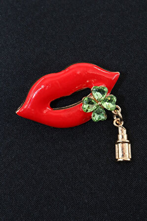 Kiss me broş. Taşlı tasarım kırmızı dudak broş. Yaka iğnesi broş. Kadın broş. Broş. Dudak broş.