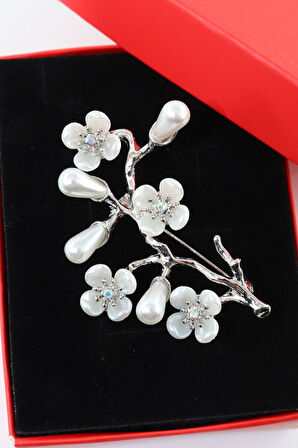 Silver inci çiçeği broş. Yaşlı tasarım broş. Yaka iğnesi broş. Kadın broş. Broş, incili çiçek broş.