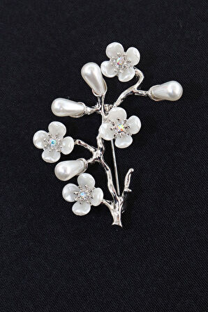 Silver inci çiçeği broş. Yaşlı tasarım broş. Yaka iğnesi broş. Kadın broş. Broş, incili çiçek broş.