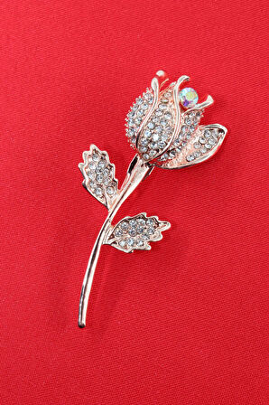 Gold gül broş. Taşlı tasarım altın gül broş. Yaka iğnesi gül broş. Kadın broş. Broş. Gül broş.