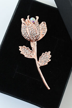 Gold gül broş. Taşlı tasarım altın gül broş. Yaka iğnesi gül broş. Kadın broş. Broş. Gül broş.