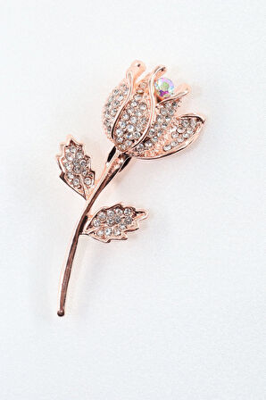 Gold gül broş. Taşlı tasarım altın gül broş. Yaka iğnesi gül broş. Kadın broş. Broş. Gül broş.