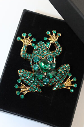 Kurbağa broş. Elmas taşlı tasarım kurbağa broş. Yaka iğnesi broş. Kadın broş. Broş. Erkek broş.