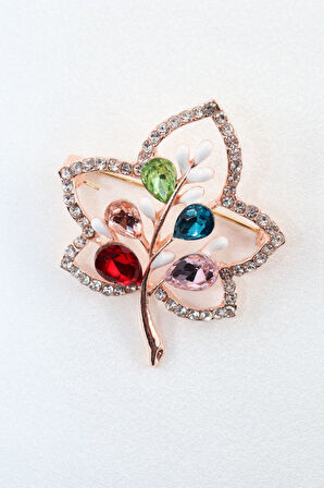 Elmas taşlı meşe yaprağı broş. Yaka iğnesi broş. Taşlı broş. Kadın broş. Broş. Meşe yaprağı broş.