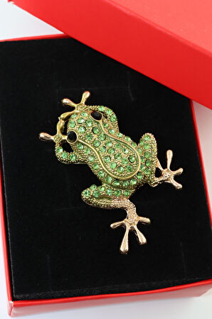 Zirkon taşlı kurbağa broş. Yaka iğnesi broş Taşlı tasarım broş. Unisex broş. Broş. Kurbağa broş.