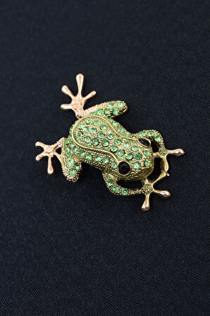 Zirkon taşlı kurbağa broş. Yaka iğnesi broş Taşlı tasarım broş. Unisex broş. Broş. Kurbağa broş.