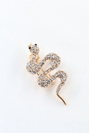 Gold zirkon taşlı yılan broş. Yaka iğnesi broş Taşlı tasarım broş. Unisex broş. Broş. Yılan broş.