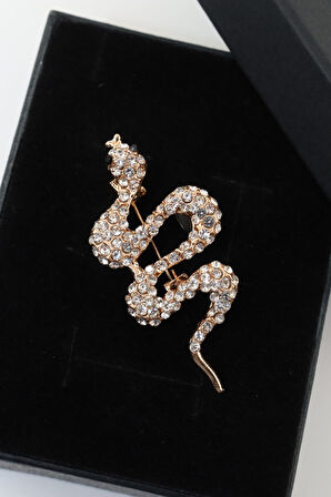 Gold zirkon taşlı yılan broş. Yaka iğnesi broş Taşlı tasarım broş. Unisex broş. Broş. Yılan broş.