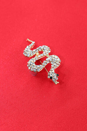 Gold zirkon taşlı yılan broş. Yaka iğnesi broş Taşlı tasarım broş. Unisex broş. Broş. Yılan broş.