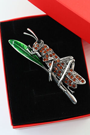 Silver çekirge broş. Yaka iğnesi broş. Taşlı tasarım broş. Unisex broş. Broş. Çekirge broş.
