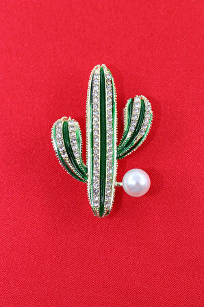 Kristal taşlı incili kaktüs broş. Yaka iğnesi broş. Taşlı kaktüs broş. Kadın broş. Broş. Kaktüs broş