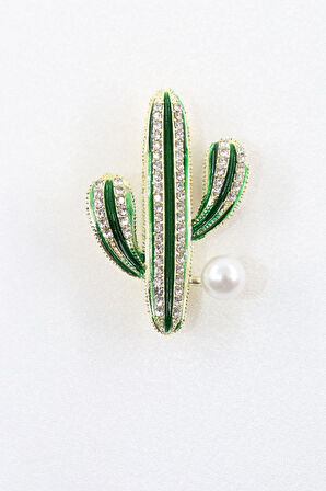 Kristal taşlı incili kaktüs broş. Yaka iğnesi broş. Taşlı kaktüs broş. Kadın broş. Broş. Kaktüs broş