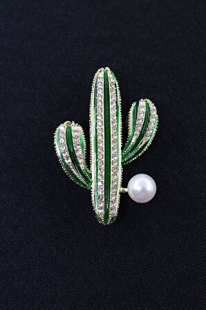 Kristal taşlı incili kaktüs broş. Yaka iğnesi broş. Taşlı kaktüs broş. Kadın broş. Broş. Kaktüs broş