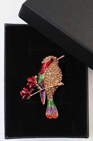 Gold taşlı kanarya kuşu broş. Yaka iğnesi. Taşlı tasarım broş. Kadın broş. Broş. Kanarya kuşu broş.