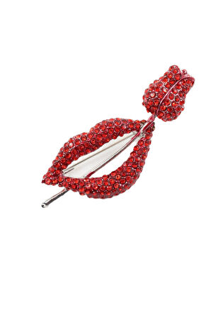 Red rose lips broş. Taşlı tasarım broş. Yaka iğnesi broş. Kadın broş. Broş. Dudak broş. Gül broş.