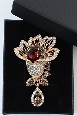 Yakut çiçekli broş. Taşlı tasarım yakut broş. Yaka iğnesi yakut broş. Kadın broş. Broş. Çiçek broş.