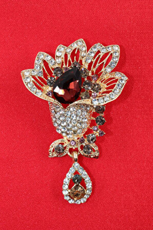 Yakut çiçekli broş. Taşlı tasarım yakut broş. Yaka iğnesi yakut broş. Kadın broş. Broş. Çiçek broş.