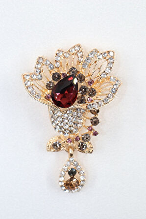 Yakut çiçekli broş. Taşlı tasarım yakut broş. Yaka iğnesi yakut broş. Kadın broş. Broş. Çiçek broş.