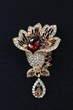 Yakut çiçekli broş. Taşlı tasarım yakut broş. Yaka iğnesi yakut broş. Kadın broş. Broş. Çiçek broş.