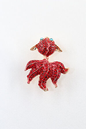 Kırmızı koi balığı broş. Taşlı tasarım broş. Yaka iğnesi broş. Kadın broş. Broş. Koi balığı broş.