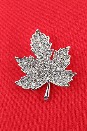 Gümüş Renk Meşe Yaprağı Broş. Taşlı Tasarım Broş. Yaka Iğnesi. Kadın Broş. Broş. Meşe Yaprağı Broş.