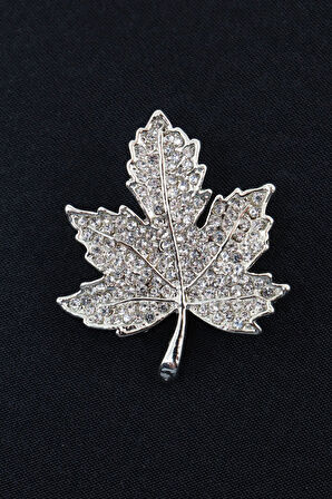 Gümüş Renk Meşe Yaprağı Broş. Taşlı Tasarım Broş. Yaka Iğnesi. Kadın Broş. Broş. Meşe Yaprağı Broş.