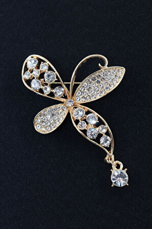 Sallantılı Gold Renk Pırlantalı Çiçek Broş. Taşlı Tasarım Çiçek Broş. Kadın Broş. Broş. Çiçek Broş.