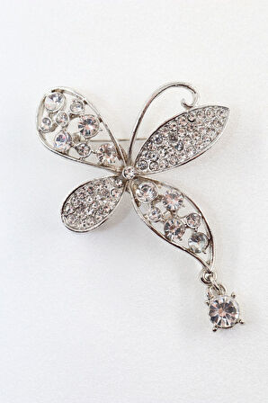 Sallantılı gümüş renk pırlanta çiçek broş. Taşlı tasarım çiçek broş. Kadın broş. Broş. Çiçek broş.