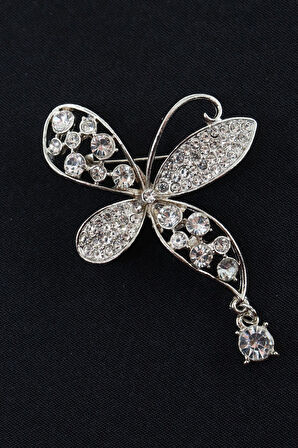 Sallantılı gümüş renk pırlanta çiçek broş. Taşlı tasarım çiçek broş. Kadın broş. Broş. Çiçek broş.