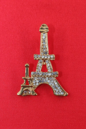 Gold renk eyfel kulesi broş. Taşlı tasarım broş. Yaka iğnesi. Kadın broş. Broş. Eyfel kulesi broş.