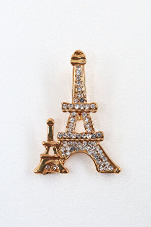 Gold renk eyfel kulesi broş. Taşlı tasarım broş. Yaka iğnesi. Kadın broş. Broş. Eyfel kulesi broş.