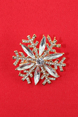 Gold renk kar tanesi broş. Taşlı tasarım broş. Yaka iğnesi broş. Kadın broş. Broş. Kar tanesi broş.