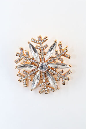 Gold renk kar tanesi broş. Taşlı tasarım broş. Yaka iğnesi broş. Kadın broş. Broş. Kar tanesi broş.
