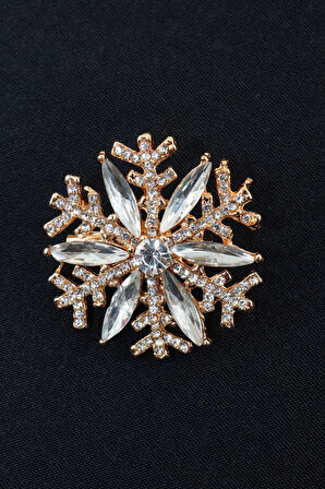 Gold renk kar tanesi broş. Taşlı tasarım broş. Yaka iğnesi broş. Kadın broş. Broş. Kar tanesi broş.