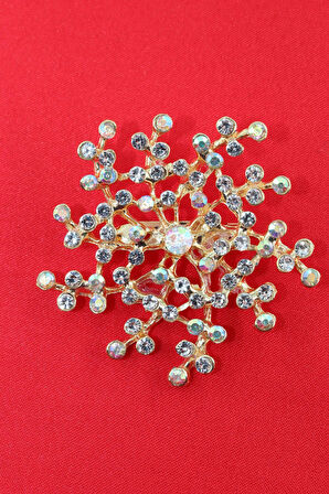 Gold renk çiçek tomurcuğu broş. Kristal taşlı tasarım arı broş. Yaka iğnesi broş. Tomurcuk broş.