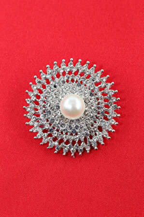 Gümüş renk incili retro güneş broş. Kristal taşlı tasarım güneş broş. Yaka iğnesi broş. Güneş broş