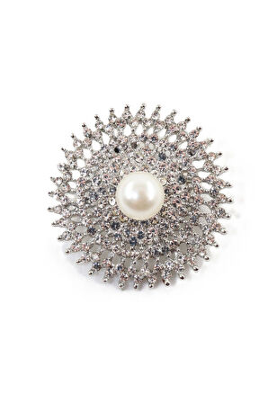 Gümüş renk incili retro güneş broş. Kristal taşlı tasarım güneş broş. Yaka iğnesi broş. Güneş broş