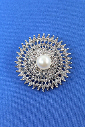 Gümüş renk incili retro güneş broş. Kristal taşlı tasarım güneş broş. Yaka iğnesi broş. Güneş broş