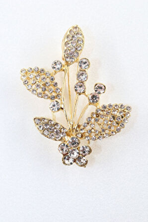 Gold renk kristal taşlı defne yaprağı broş. Tasarım broş. Kadın broş. Broş. Defne yaprağı broş.