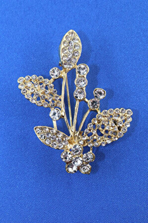 Gold renk kristal taşlı defne yaprağı broş. Tasarım broş. Kadın broş. Broş. Defne yaprağı broş.