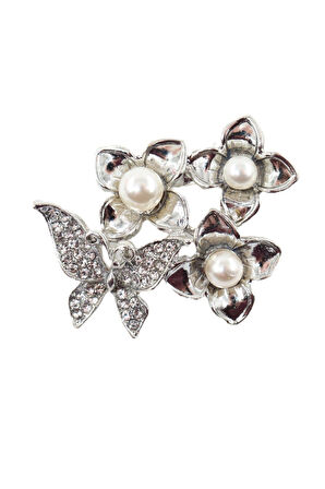 Kelebekli incili çiçek broş. Tasarım broş. Kadın broş. Broş. Kelebek broş, incili broş. Çiçek broş