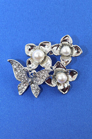 Kelebekli incili çiçek broş. Tasarım broş. Kadın broş. Broş. Kelebek broş, incili broş. Çiçek broş