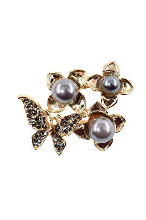 Kelebekli incili çiçek broş. Tasarım broş. Kadın broş. Broş. Kelebek broş, incili broş. Çiçek broş