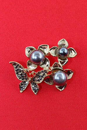 Kelebekli incili çiçek broş. Tasarım broş. Kadın broş. Broş. Kelebek broş, incili broş. Çiçek broş