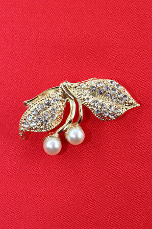 Gold renk incili fiyonk broş. Taşlı tasarım fiyonk broş. Yaka iğnesi fiyonk broş. Fiyonk broş