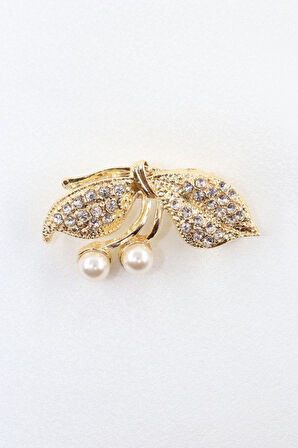 Gold renk incili fiyonk broş. Taşlı tasarım fiyonk broş. Yaka iğnesi fiyonk broş. Fiyonk broş