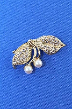 Gold renk incili fiyonk broş. Taşlı tasarım fiyonk broş. Yaka iğnesi fiyonk broş. Fiyonk broş