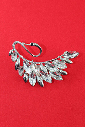 Gümüş renk pırlanta taşlı kuğu broş. Yaka iğnesi broş. Taşlı broş. Kadın broş. Broş. Kuğu broş.