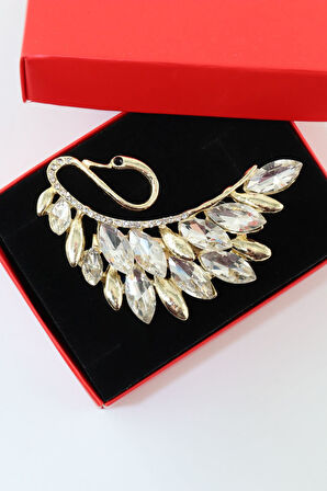 Gold renk pırlanta taşlı kuğu broş. Yaka iğnesi broş. Taşlı broş. Kadın broş. Broş. Kuğu broş.